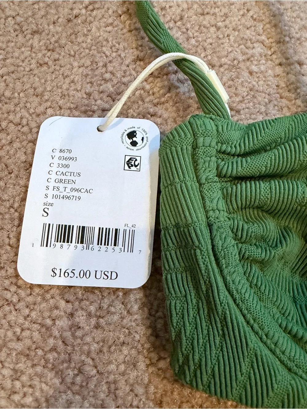 NWT new small free people fella Gabriel underwire bikini top cactus green swim